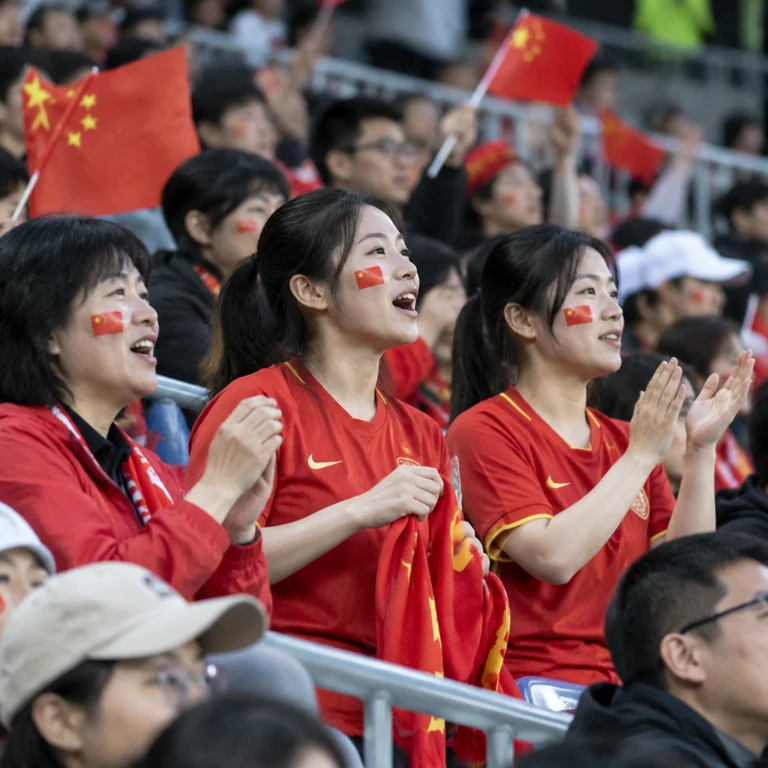 中国女足比赛现场看台上的支持者与观赛氛围