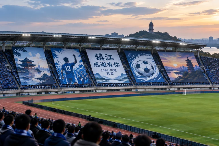 镇江主场看台五幅经典Tifo合体展示，球迷以视觉方式告别赛季