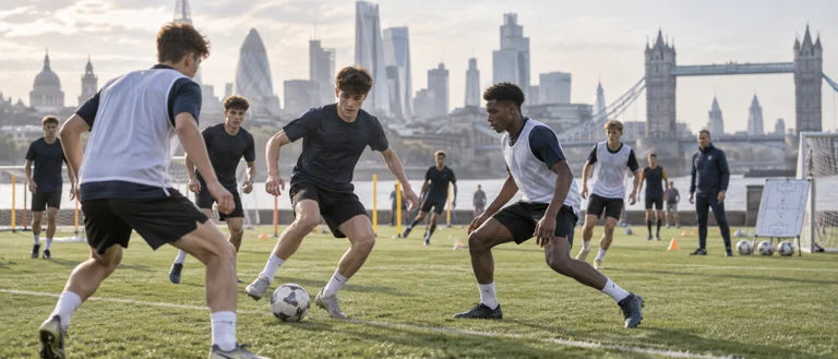 U17国少队员训练场景与伦敦四国赛示意图